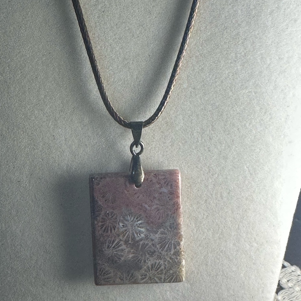 Rectangle Coral Fossil Pendant Necklace - Picture 12 of 14